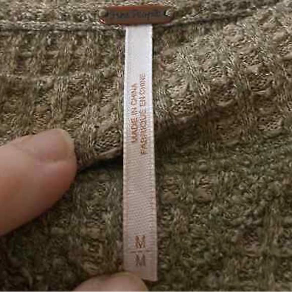 Free People Mountaineer Cuff Tie Accent Thermal Waffle Top in Cream Size US M - Picture 6 of 8